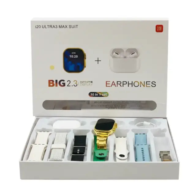 i20 Ultra 3 Max Combo Pack – Smart Watch Ultra + Wireless Earbuds in One Box